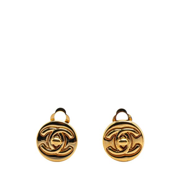 Pre-owned Chanel Gold Plated CC Round Clip On Earrings Gold