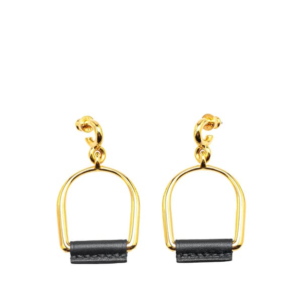 Pre-owned Hermès Large Gold Plated Heritage Equestre Etrier Push Back Earrings Gold