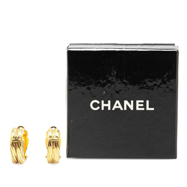 Pre-owned Chanel Gold Plated CC Hoop Clip on Earrings Gold