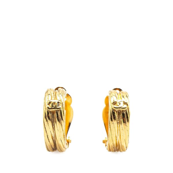 Pre-owned Chanel Gold Plated CC Hoop Clip on Earrings Gold