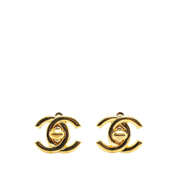 Pre-owned Chanel Gold Plated CC Turnlock Clip On Earrings Gold