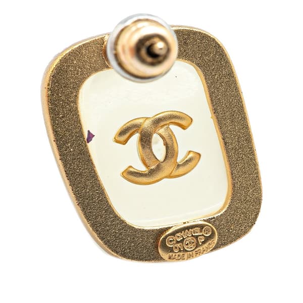 Pre-owned Chanel Gold Plated CC Resin Square Push Back Earrings Gold