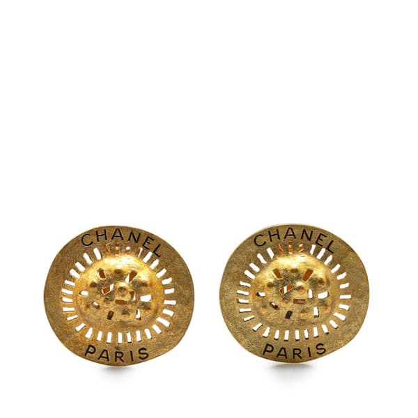 Pre-owned Chanel Gold Plated Logo Cutout Clip On Earrings Gold