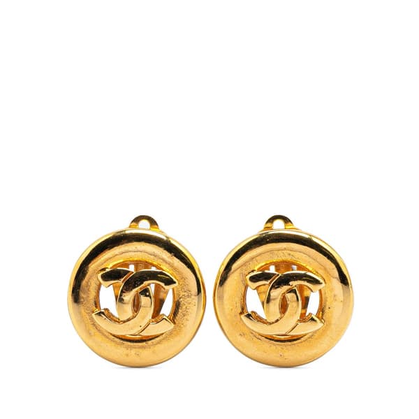 Pre-owned Chanel Gold Plated CC Round Clip On Earrings Gold