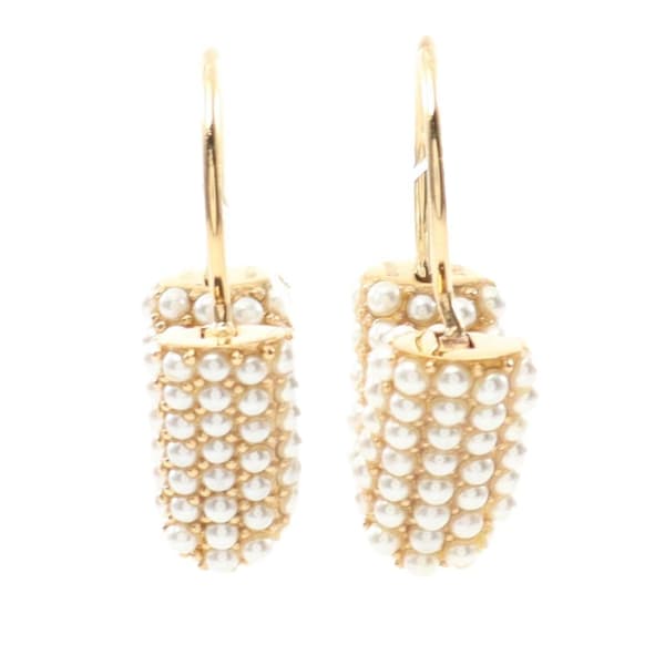 Pre-owned Louis Vuitton Gold Plated Brass and Pearls Essential V Hoop Earrings Gold