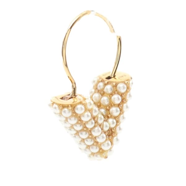 Pre-owned Louis Vuitton Gold Plated Brass and Pearls Essential V Hoop Earrings Gold