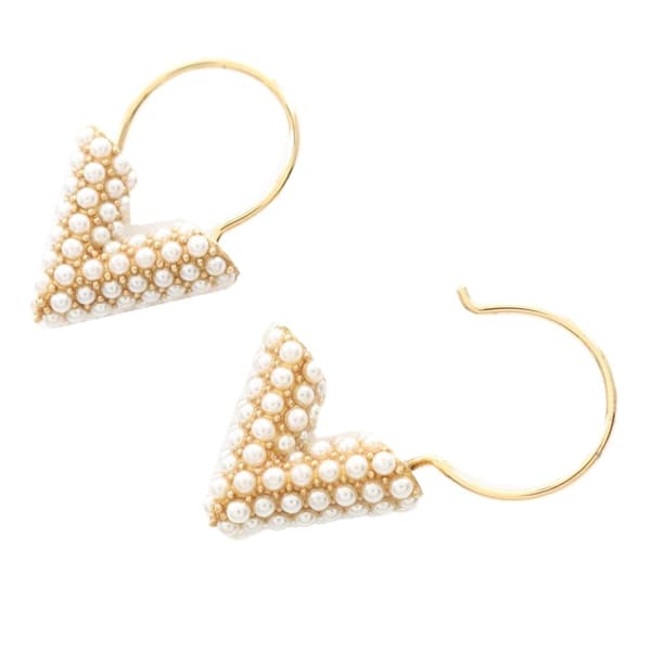 Pre-owned Louis Vuitton Gold Plated Brass and Pearls Essential V Hoop Earrings Gold