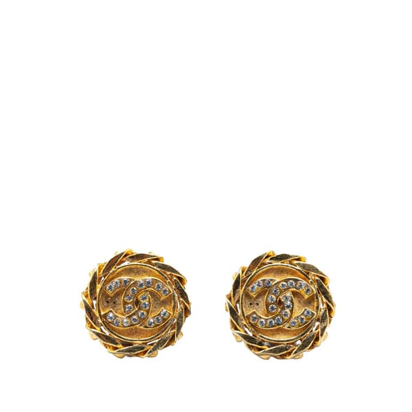 Pre-owned Chanel Gold Plated CC Crystal Clip On Earrings Gold
