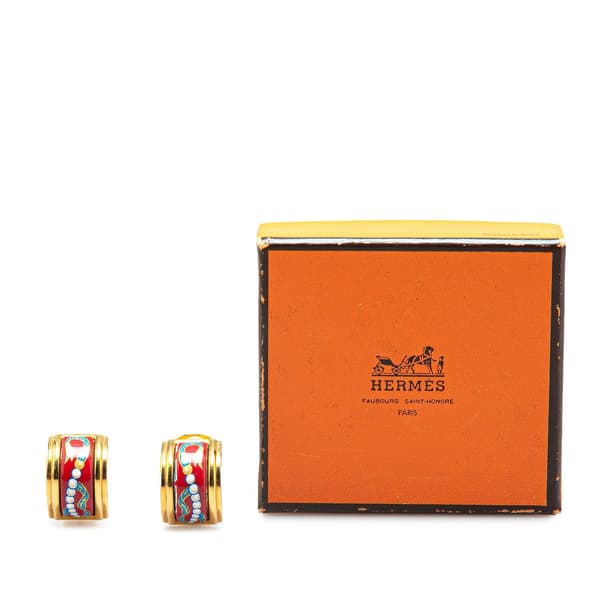 Pre-owned Hermès Enamel Cloisonne Clip On Earrings Red