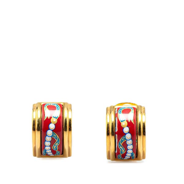 Pre-owned Hermès Enamel Cloisonne Clip On Earrings Red