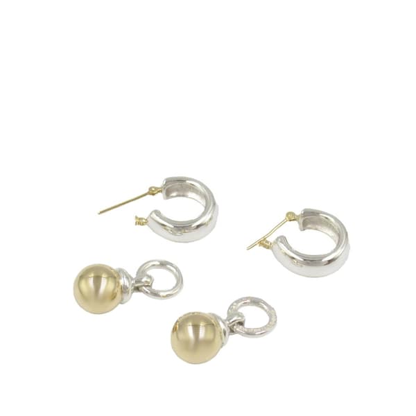 Pre-owned Tiffany Sterling Silver and 18K Yellow Gold Fascination Ball Dangle Earrings Silver