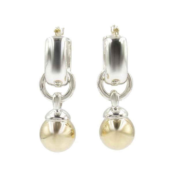 Pre-owned Tiffany Sterling Silver and 18K Yellow Gold Fascination Ball Dangle Earrings Silver