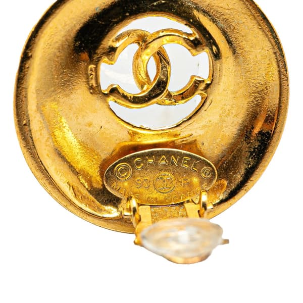 Pre-owned Chanel Gold Plated CC Round Button Clip On Earrings Gold