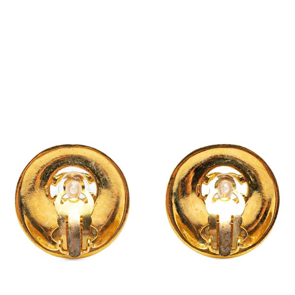 Pre-owned Chanel Gold Plated CC Round Button Clip On Earrings Gold