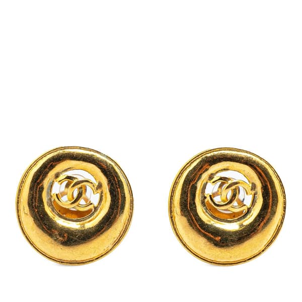 Pre-owned Chanel Gold Plated CC Round Button Clip On Earrings Gold