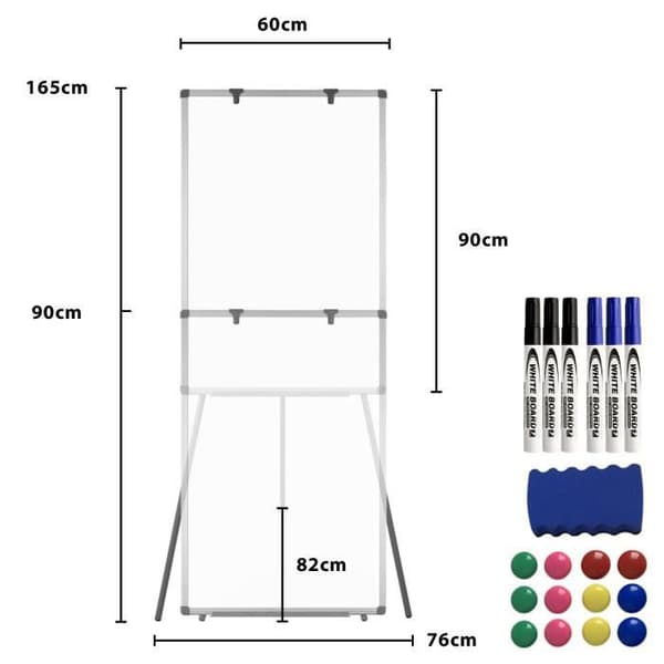 XMTECH blädderblock staffli, 60x90 cm magnetisk whiteboardtavla med stativ, höjdjusterbar, magnetisk, raderbar, flyttbar