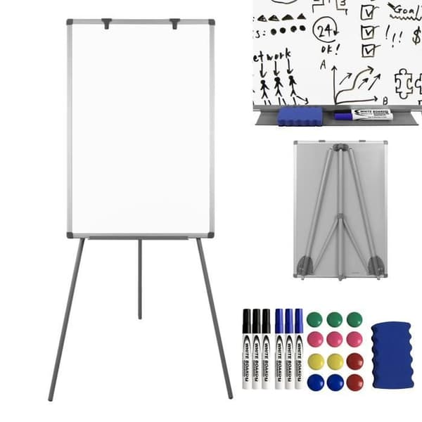 XMTECH blädderblock staffli, 60x90 cm magnetisk whiteboardtavla med stativ, höjdjusterbar, magnetisk, raderbar, flyttbar