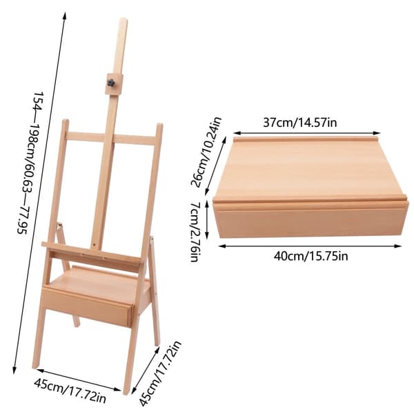 Taidealusta säilytyslaatikolla, säädettävä korkeus 60-90 cm, kestävä pyökki-rakenteinen,khaki