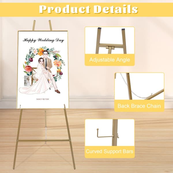 Guldbröllop Easel Ställning, Minimalistisk Design, Stålpipekonstruktion, 5 kg Lastkapacitet