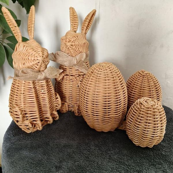 Rattan Kanin Påskdekoration, Hållbart Plastmaterial, Perfekt för Högtidsfirande, Unisexdesign