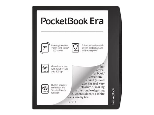PocketBook Era - eBook-leser - Linux 3.10.65 - 16 GB - 7" 16 grånivåer (4-bts) E Ink Carta (1264 x 1680) - berøringsskjerm - Bluetooth - stjernestøvs Sort, Sølv