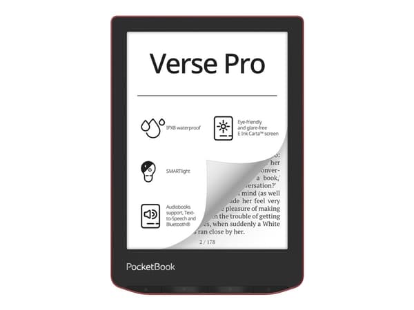 PocketBook Verse PRO - eBook-leser - Linux 3.10.65 - 16 GB - 6" 16 grånivåer (4-bts) E Ink Carta (1072 x 1448) - berøringsskjerm - Bluetooth, Wi-Fi - Sort, Rød