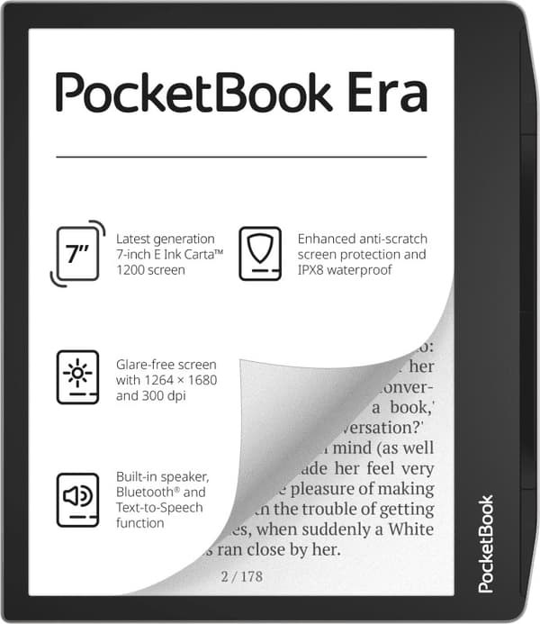 PocketBook 700 Era Silver e-book reader Touchscreen 16 GB Black, Silver Sort, Sølv