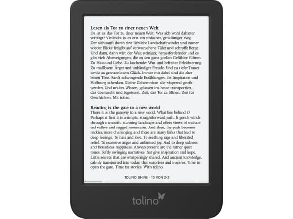 Tolino shine 5, 15,2 cm (6"), E ink carta, 1072 x 1448 piksler, CBR, CBZ, EPUB, MOBI, PDF, TXT, JPEG, PNG, 16 GB