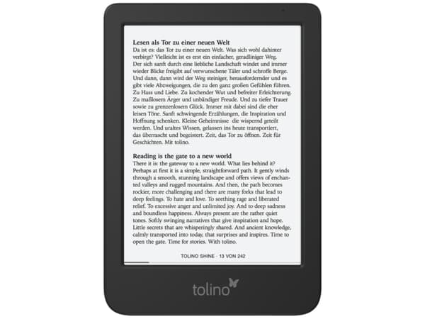 Tolino shine 5, 15,2 cm (6"), E ink carta, 1072 x 1448 piksler, CBR, CBZ, EPUB, MOBI, PDF, TXT, JPEG, PNG, 16 GB