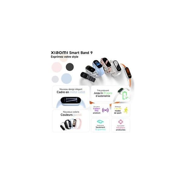 Ansluten armband - Xiaomi - Smart Band 9 - AMOLED-skärm 1,62" - Batteritid 21 dagar - 150 sportlägen