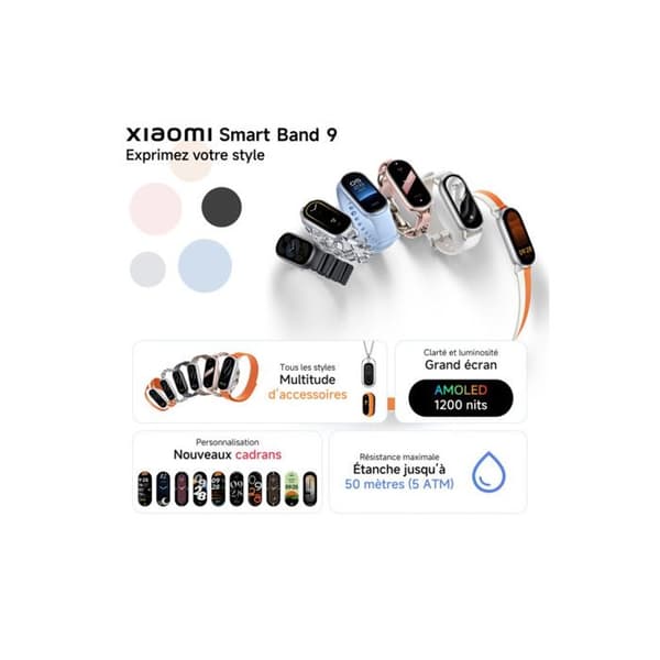 Ansluten armband - Xiaomi - Smart Band 9 - AMOLED-skärm 1,62" - Batteritid 21 dagar - 150 sportlägen