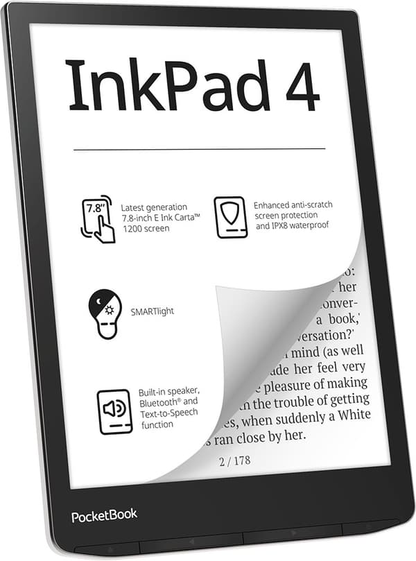 PocketBook InkPad 4 e-boksläsare Pekskärm 32 GB Wi-Fi Svart, Silver