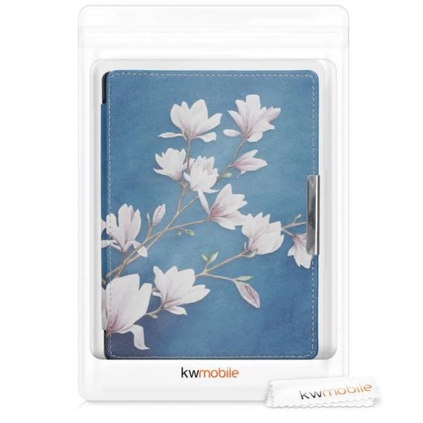kwmobile eReader-fodral kompatibel med Kobo Aura H2O Edition 1 - fodral med magnetisk flik i konstläder - magnolior taupe-vit-