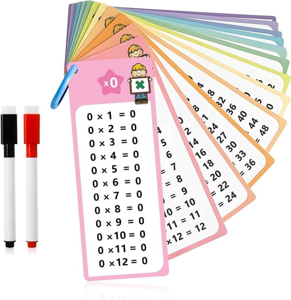 Lollanda Mattekort för addition, subtraktion, multiplikation och division 0-12 – Inklusive 2 whiteboardpennor för interaktivt lärande