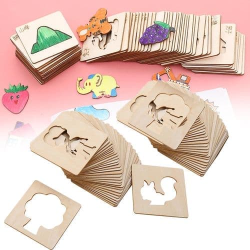 OBOSOE trä målning mall uppsättning Doodle leksak kit för pojkar och flickor hålig Carving ritning verktyg för förskola och grundskola