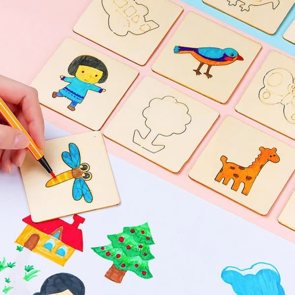 OBOSOE trä målning mall uppsättning Doodle leksak kit för pojkar och flickor hålig Carving ritning verktyg för förskola och grundskola