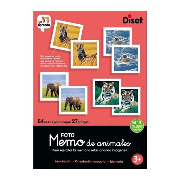 Utbildningsspel Diset Memo Photo Animales 54 Delar