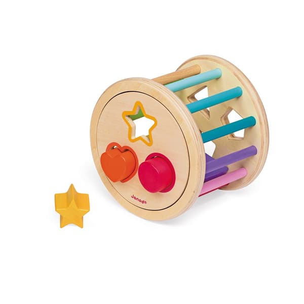 Janod I Wood Shape Sorter Drum Flerfarvet 18 Months-3 Years