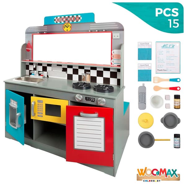 Woomax Legetøjskøkken I Træ Wooden Kitchenette And Retro Flerfarvet 3 Years