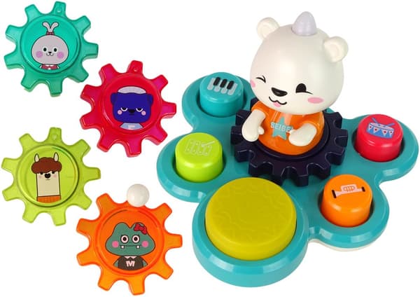 Interaktivt pædagogisk legetøj til babyer, der leger bamse med gear