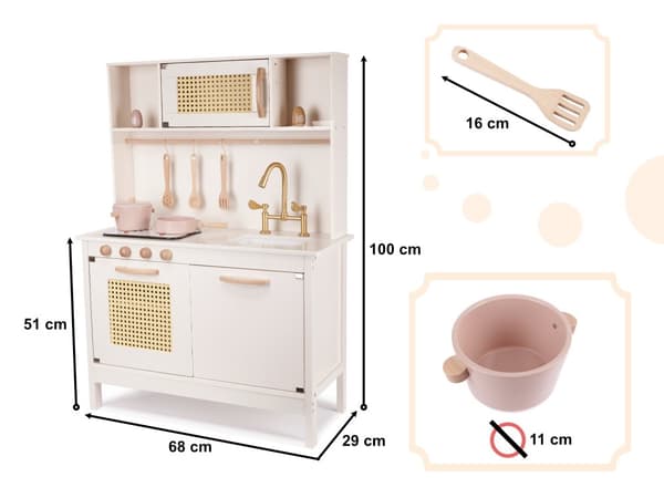 Retro træ MDF børnekøkken med BOHO tilbehør, 100 cm