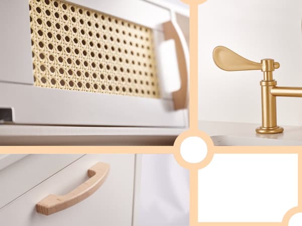 Retro træ MDF børnekøkken med BOHO tilbehør, 100 cm