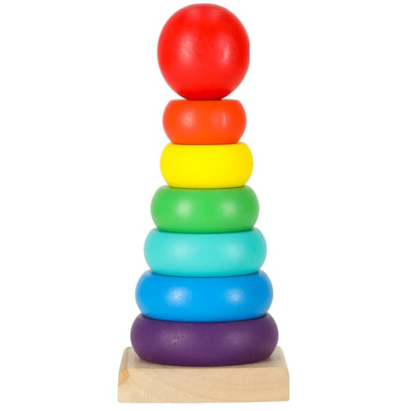 Pyramidetårn, træpyramide til stabling, regnbuefarvet sorterer, 13 cm