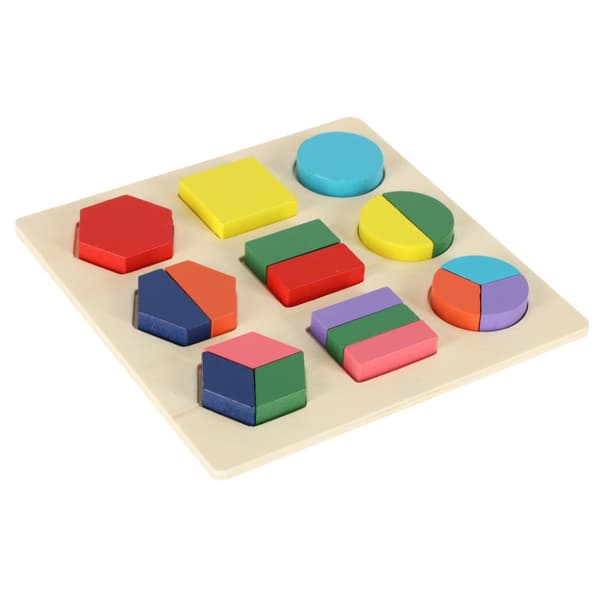 Træpuslespil, geometriske figurer, læring af brøkformer