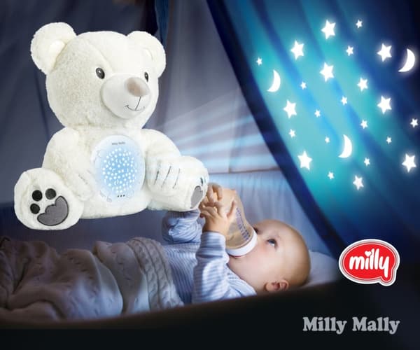 Milly Mally Plys legetøj med Milly Bear projektor