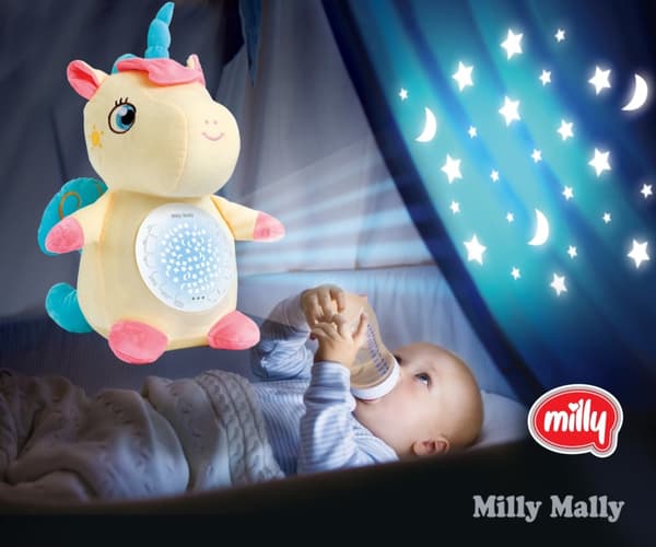 Milly Mally Plys legetøj med Milly Unicorn projektor