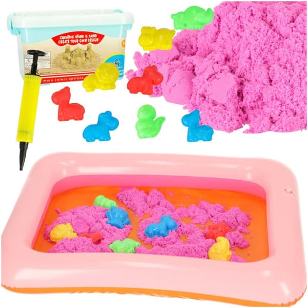 Kinetic Sand i en 1kg hink, rosa formar