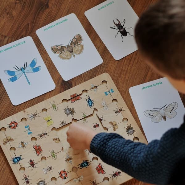 Træpuslespil Insekter - Montessori-logikspil med pædagogiske kort