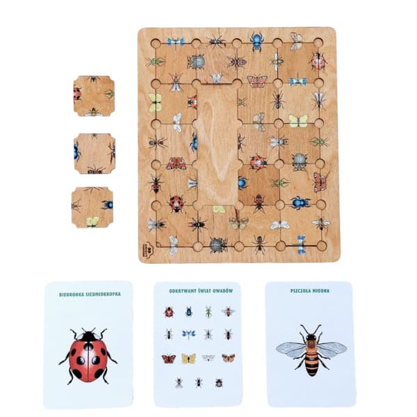 Træpuslespil Insekter - Montessori-logikspil med pædagogiske kort