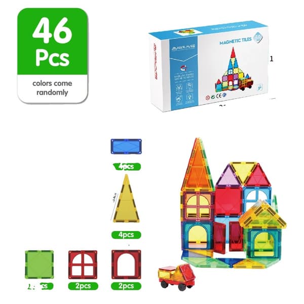 Magnetiska Byggplattor, 50 delar Set, Säkra och Hållbara Material,46st med låda